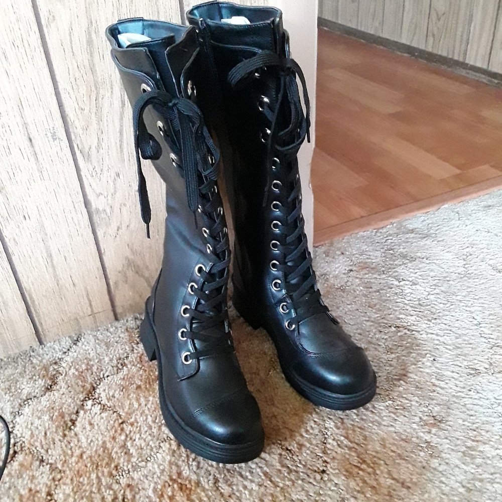 Black Faux Leather Boots.